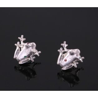 Szerencsehozó béka fülbevaló zafírral és rubinnal